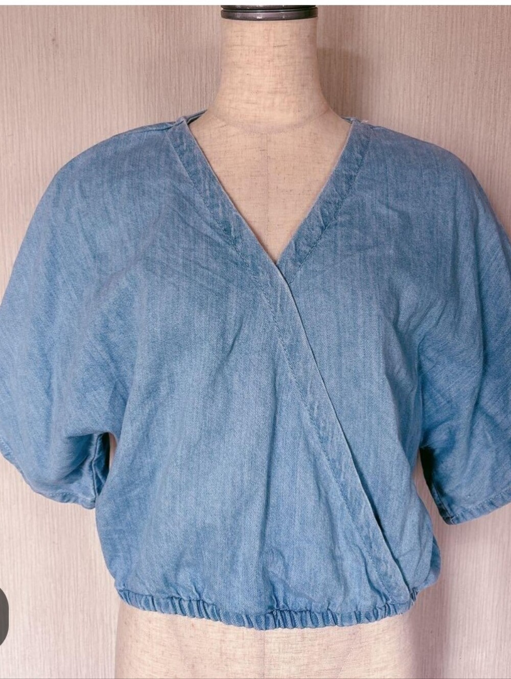 NWT Zara Light Blue Denim Wrap-Style Crop Top Sz 13-14